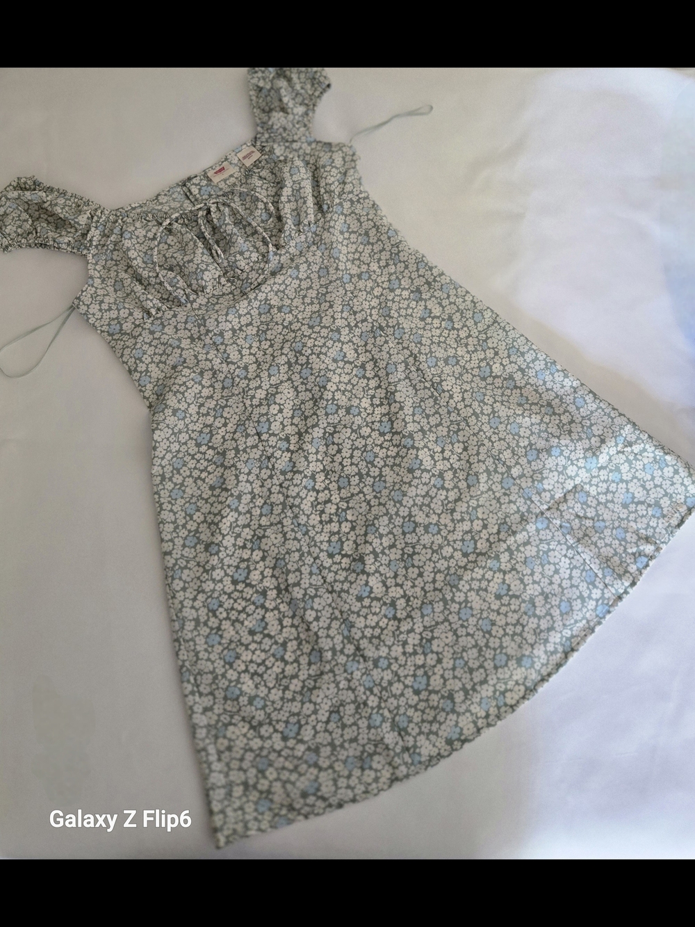 Levi's Light Blue and White Floral Tie-Front Top